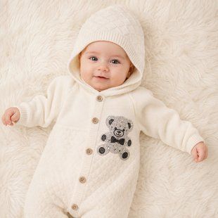 Дитячий в'язаний чоловічок з капюшоном, осінній ромпер для новонароджених, розмір 62-68 2737427887 фото